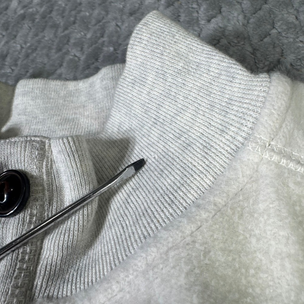 Chaps Fleece Pullover Mens Large Striped Quarter Button Mock Neck Cream Sweater - Picture 4 of 16
